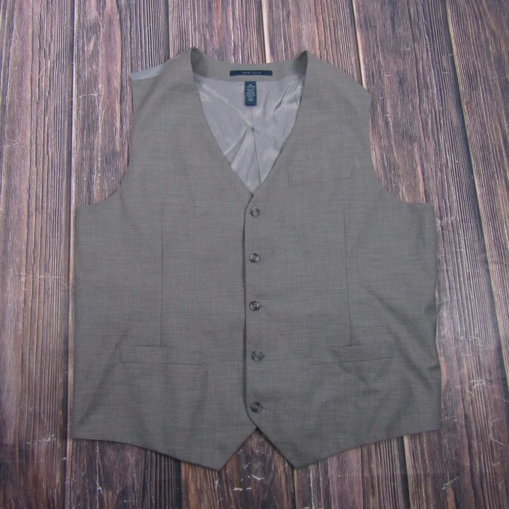 Suit Vest Perry Ellis Mens 2XL‎ Gray Polyester Rayon Linen 3 Piece Belted Formal